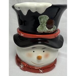Vintage 5.5 " Ceramic  SNOWMAN Head Container Christmas